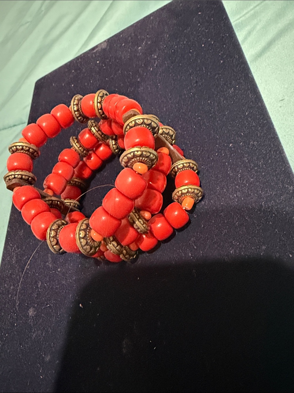 Red Beaded Stretch Bracelet - Unbranded - Picture 3 of 3